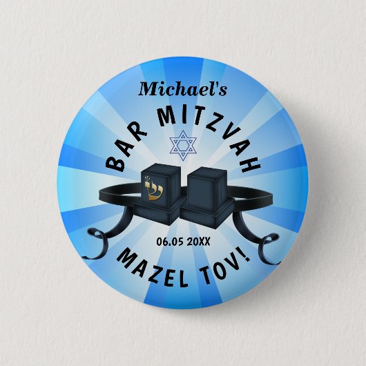 Happy Bar Mitzvah 20XX BlueDecorative Ronde Button 5,7 Cm (Voorkant)