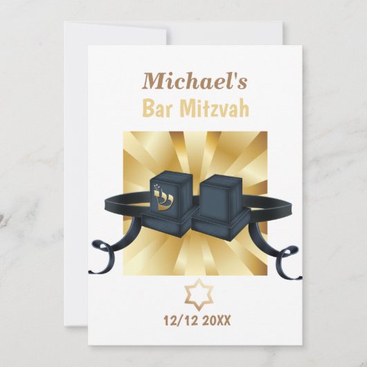 Happy Bar Mitzvah 20XX Gold Decorative Invitation Kaart (Voorkant)
