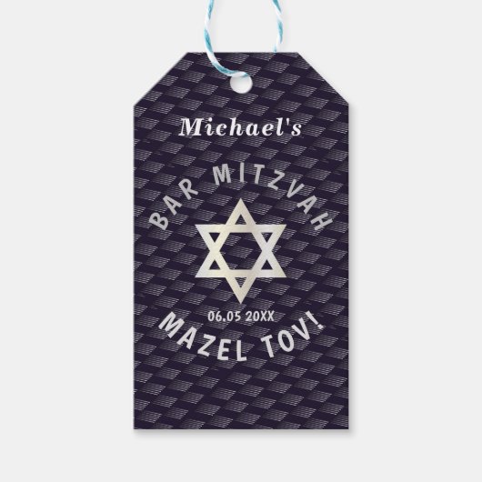 Happy Bar Mitzvah 20XX marineblauw stijlvol patroo Cadeaulabel (Voorkant)