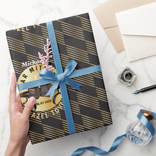 Happy Bar Mitzvah 20XX Mazel Tov! Gold Modern Cadeaupapier (Geschenken)
