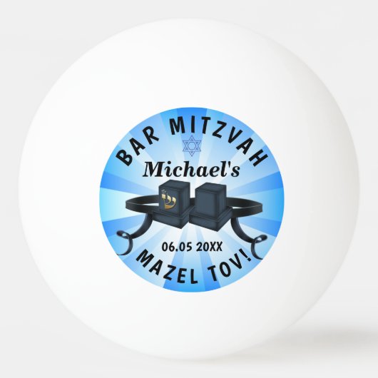 Happy Bar Mitzvah 20XX Party Blue personaliseert Pingpongbal (Voorkant)