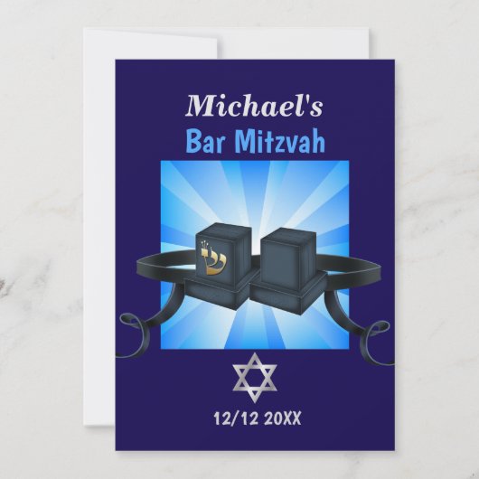 Happy Bar Mitzvah 20XX Tefillin Blauw Gepersonalis Feestdagenkaart (Voorkant)
