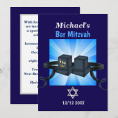 Happy Bar Mitzvah 20XX Tefillin Blauw Gepersonalis Feestdagenkaart (Voorkant / Achterkant)
