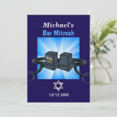 Happy Bar Mitzvah 20XX Tefillin Blauw Gepersonalis Feestdagenkaart (Staand voorkant)