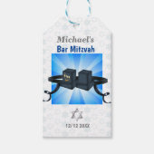 Happy Bar Mitzvah 20XX Tefillin Blue Cadeaulabel (Voorkant)