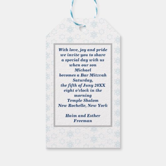 Happy Bar Mitzvah 20XX Tefillin Blue Cadeaulabel (Achterkant)