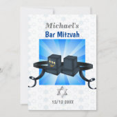 Happy Bar Mitzvah 20XX Tefillin Blue Invitation Kaart (Voorkant)