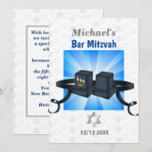 Happy Bar Mitzvah 20XX Tefillin Blue Invitation Kaart (Voorkant / Achterkant)