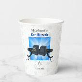 Happy Bar Mitzvah 20XX Tefillin Blue Invitation Papieren Bekers (Achterkant)