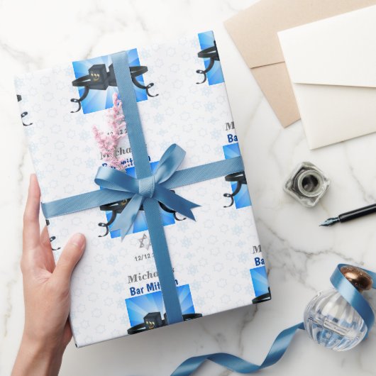 Happy Bar Mitzvah 20XX Tefillin Blue Star Cadeaupapier (Geschenken)