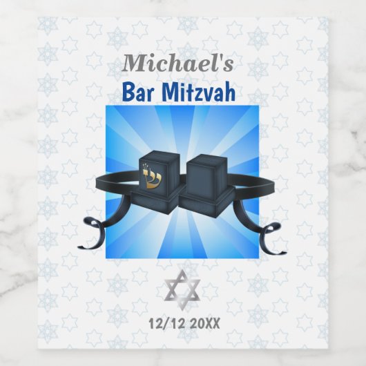 Happy Bar Mitzvah 20XX Tefillin Blue Wijn Etiket (Enkel label)