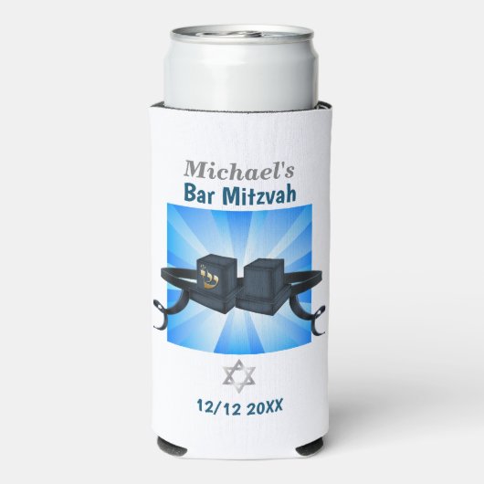 Happy Bar Mitzvah 20XX Tefillin Mazel Tov! Seltzer Blikjeskoeler (Seltzer Achterkant)