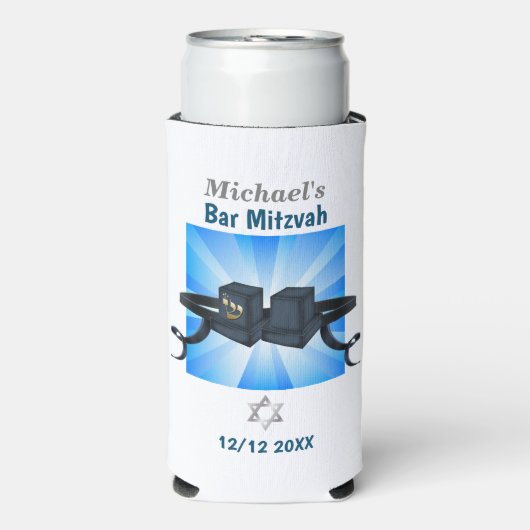 Happy Bar Mitzvah 20XX Tefillin Mazel Tov! Seltzer Blikjeskoeler (Seltzer Voorkant)