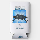 Happy Bar Mitzvah 20XX Tefillin Mazel Tov! Seltzer Blikjeskoeler (Achterkant)