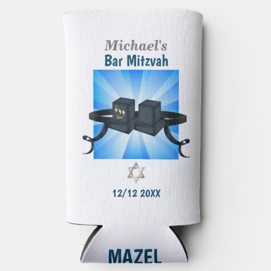 Happy Bar Mitzvah 20XX Tefillin Mazel Tov! Seltzer Blikjeskoeler (Voorkant)