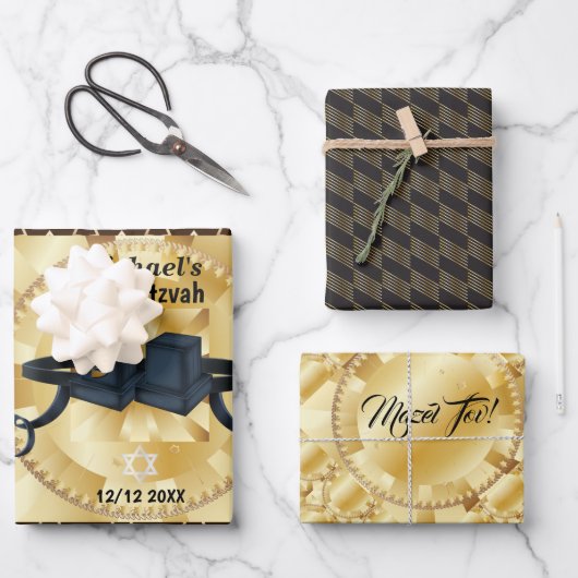 Happy Bar Mitzvah 20XX Tefillin Modern Personalize Inpakpapier Vel (Voorkant)