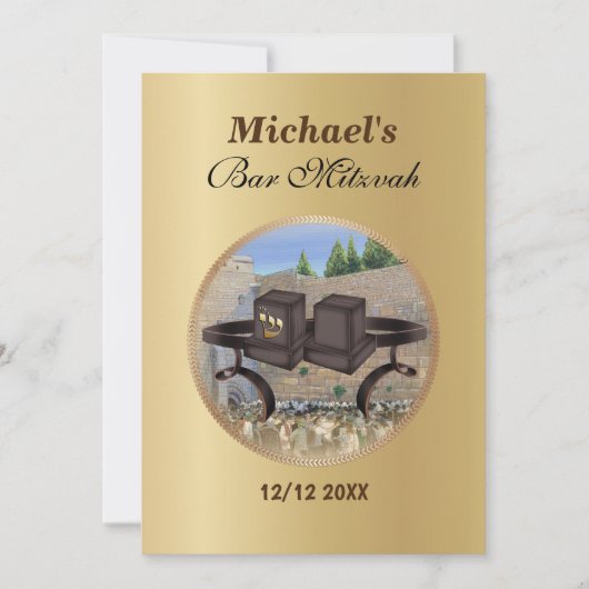 Happy Bar Mitzvah Jerusalem Kotel Tefillin Gold Kaart (Voorkant)