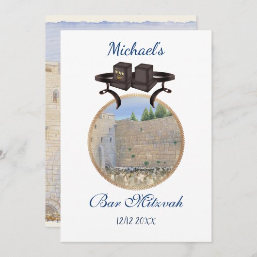 Happy Bar Mitzvah Jerusalem Kotel Tefillin Gold Kaart (Voorkant / Achterkant)