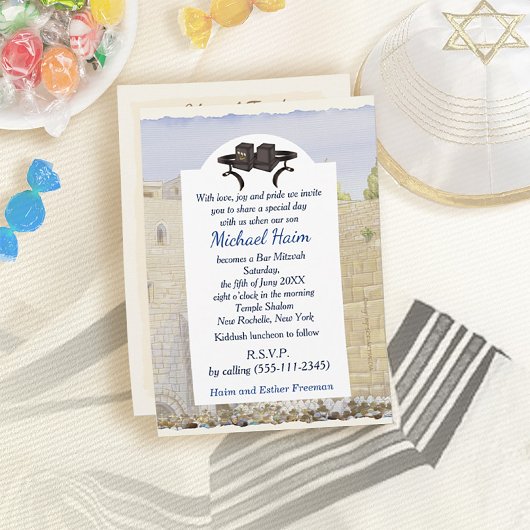 Happy Bar Mitzvah Jerusalem Kotel Tefillin Vintage Kaart