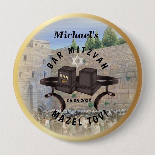 Happy Bar Mitzvah Jerusalem Kotel Westerne Muur Ronde Button 4,0 Cm (Voorkant)