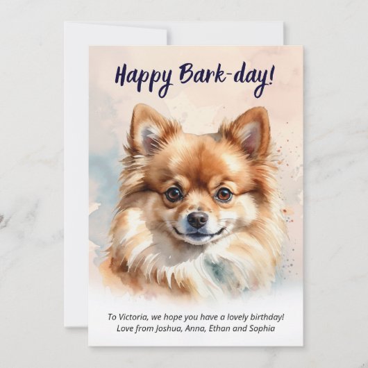 Happy Bark-day Waterverf Pommerse hondenverjaardag Kaart (Voorkant)