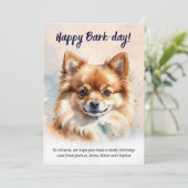 Happy Bark-day Waterverf Pommerse hondenverjaardag Kaart (Staand voorkant)