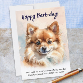 Happy Bark-day Waterverf Pommerse hondenverjaardag Kaart