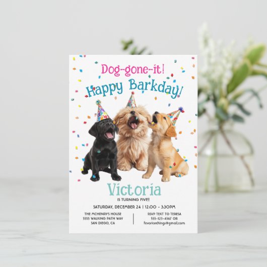 Happy Barkday Verjaardag Feesthond Kaart (Staand voorkant)