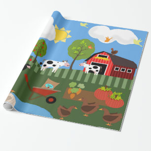 Happy Barnyard Animals (Med. & Lg. Afbeeldingen) Cadeaupapier