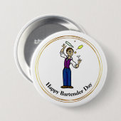 Happy Bartender Day Button - Mannelijke Cartoon (Voorkant /achterkant)
