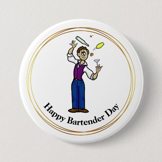 Happy Bartender Day Button - Mannelijke Cartoon (Voorkant)