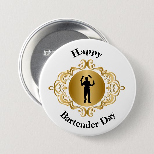 Happy Bartender Day Button voor mannelijke Bartend (Voorkant /achterkant)
