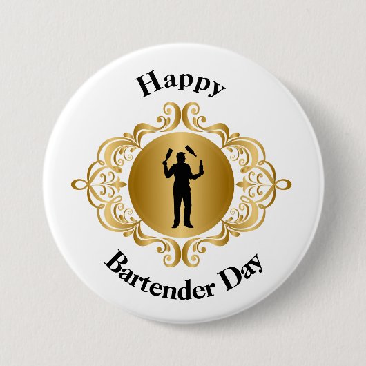 Happy Bartender Day Button voor mannelijke Bartend (Voorkant)