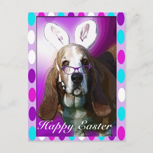Happy Basset Hound Easter Greeting Briefkaart (Voorkant)