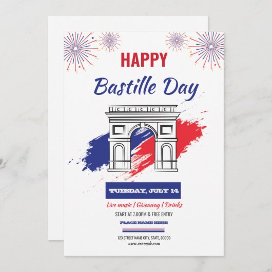 Happy Bastille Day Sjabloon Kaart (Voorkant / Achterkant)