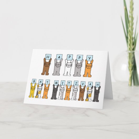Happy Bat Mitzvah Cartoon Cats Kaart (Voorkant)