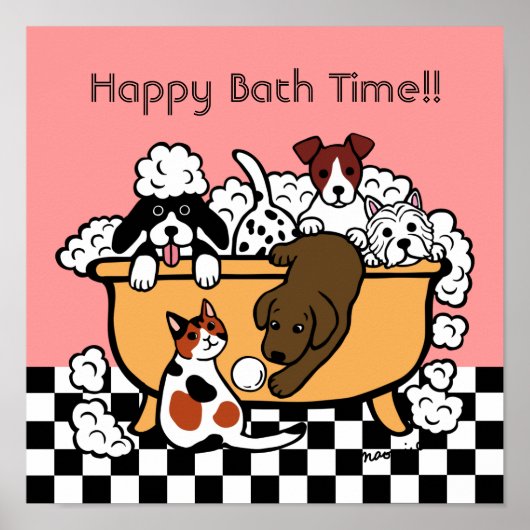 Happy Bath Time Chocolate Labrador Cartoon Poster (Voorkant)