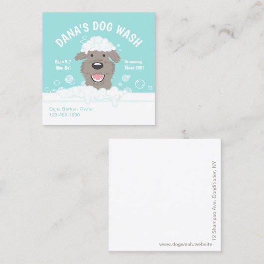Happy Bathtub Dog | Pet Grooming | Cute Cartoon Vierkante Visitekaartje (Voorkant / Achterkant)