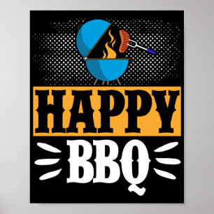 Happy BBQ Smoker Grill Barbecue Meat Grilling Poster