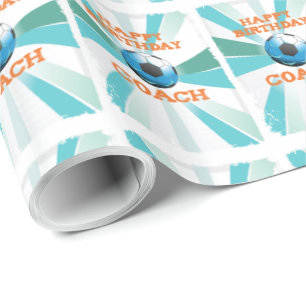 Happy Bday Voetbal coach Oranje/Blauwgroen/Blue St Cadeaupapier