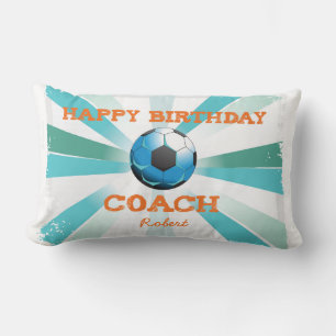 Happy Bday Voetbal coach Oranje/Blauwgroen/Blue St Kussen