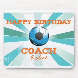 Happy Bday Voetbal coach Oranje/Blauwgroen/Blue St Muismat