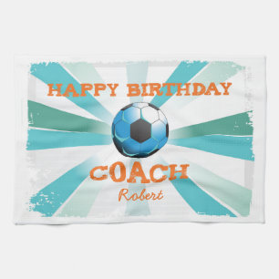 Happy Bday Voetbal coach Oranje/Blauwgroen/Blue St Theedoek