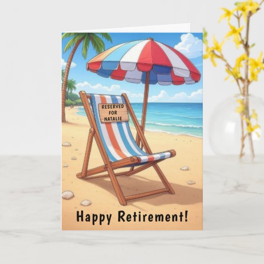 Happy Beach Retirement Gepersonaliseerde Kaart (Gele Bloem)