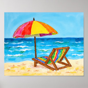 Happy Beach Stoel Rainbow Waterverf Poster