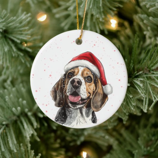 Happy Beagle Dog Christmas Personalized Keramisch Ornament (Boom)