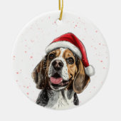 Happy Beagle Dog Christmas Personalized Keramisch Ornament (Voorkant)
