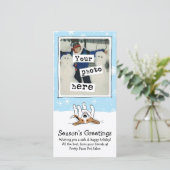 Happy Beagle in Sneeuwfotosjabloon Kerstmis Feestdagenkaart (Staand voorkant)