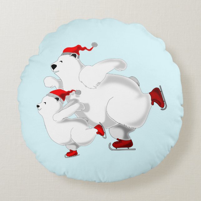 Happy Bears Round Pillow - Christmas Rond Kussen (Voorkant)