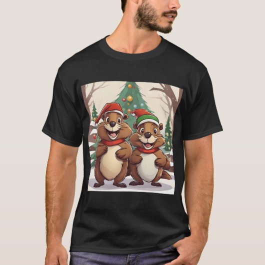 Happy Beaver Kerstmis T-shirt (Voorkant)